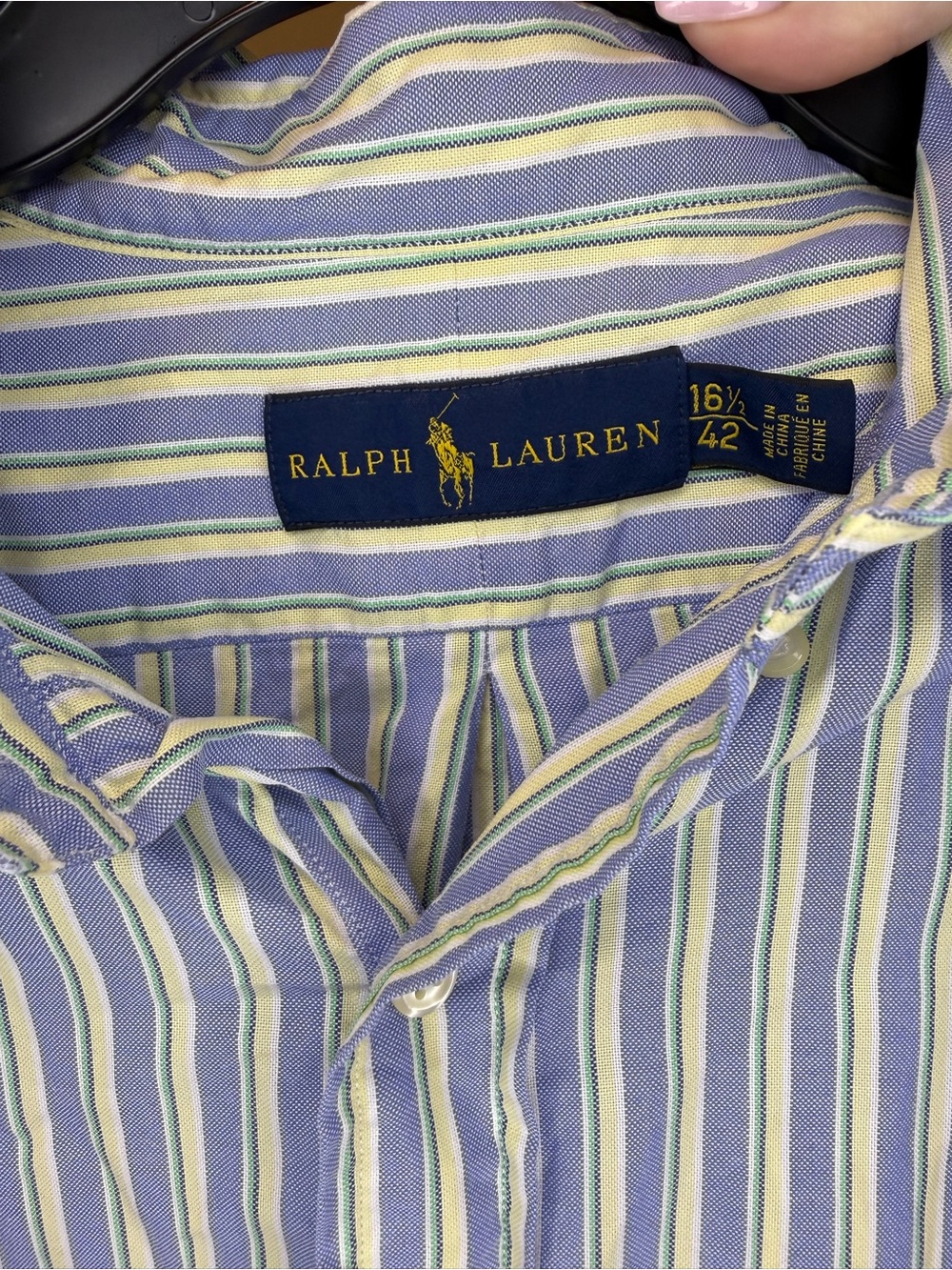 Ralph Lauren Men's Blue and Yellow Striped Dress Shirt - Classic Long Sleeve - Picture 3 of 3
